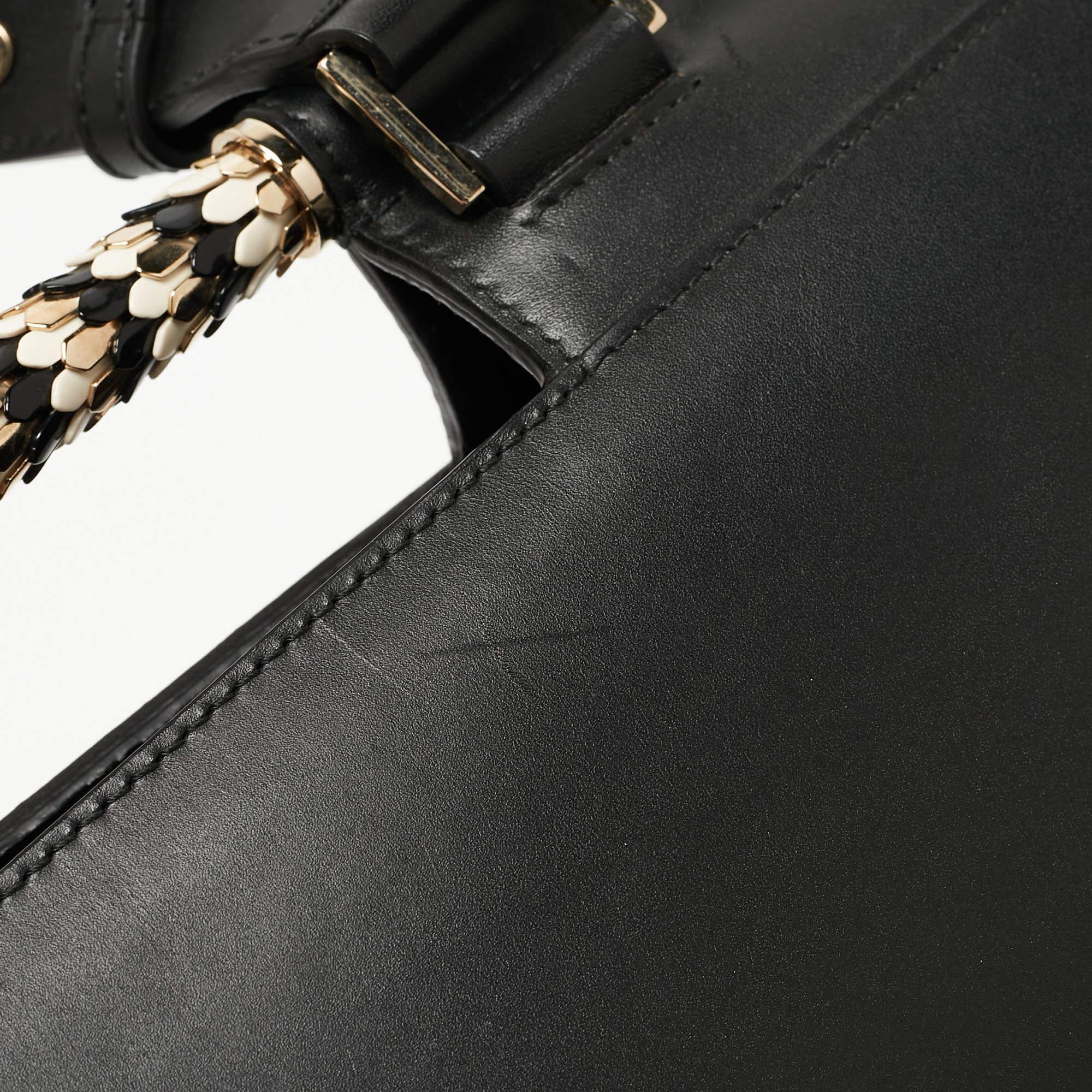 Bvlgari Black Leather and Leopard Print Calfhair Scaglie Serpenti Tote 12