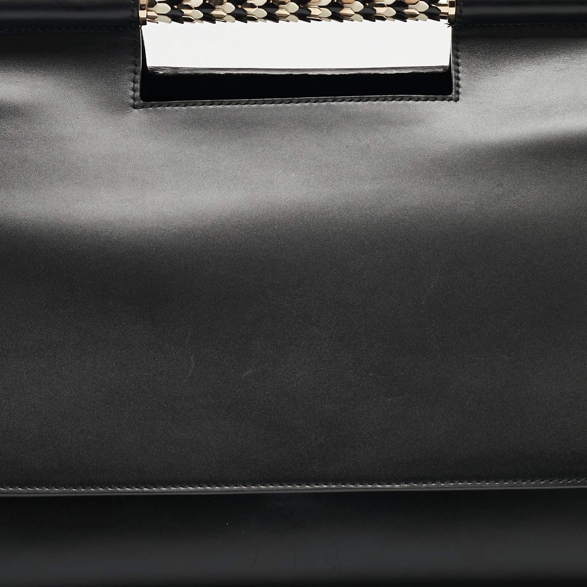 Bvlgari Black Leather and Leopard Print Calfhair Scaglie Serpenti Tote 15