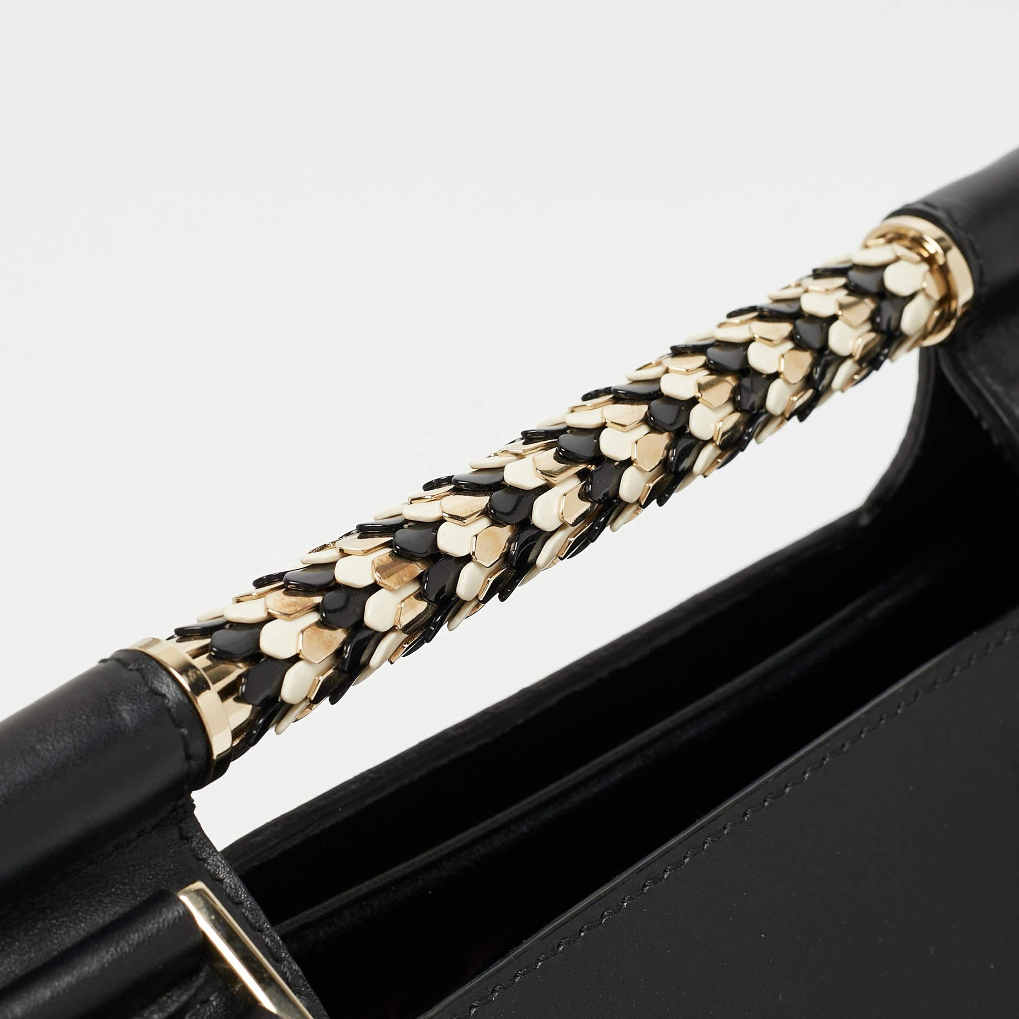 Bvlgari Black Leather and Leopard Print Calfhair Scaglie Serpenti Tote In Good Condition For Sale In Dubai, Al Qouz 2