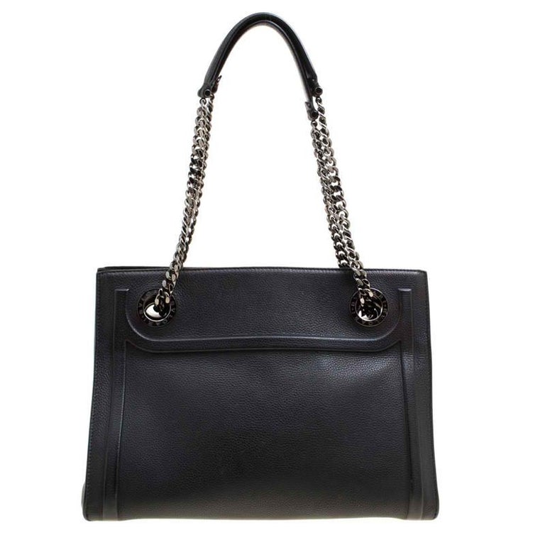 Bvlgari Black Leather Chain Shopping Tote For Sale at 1stDibs