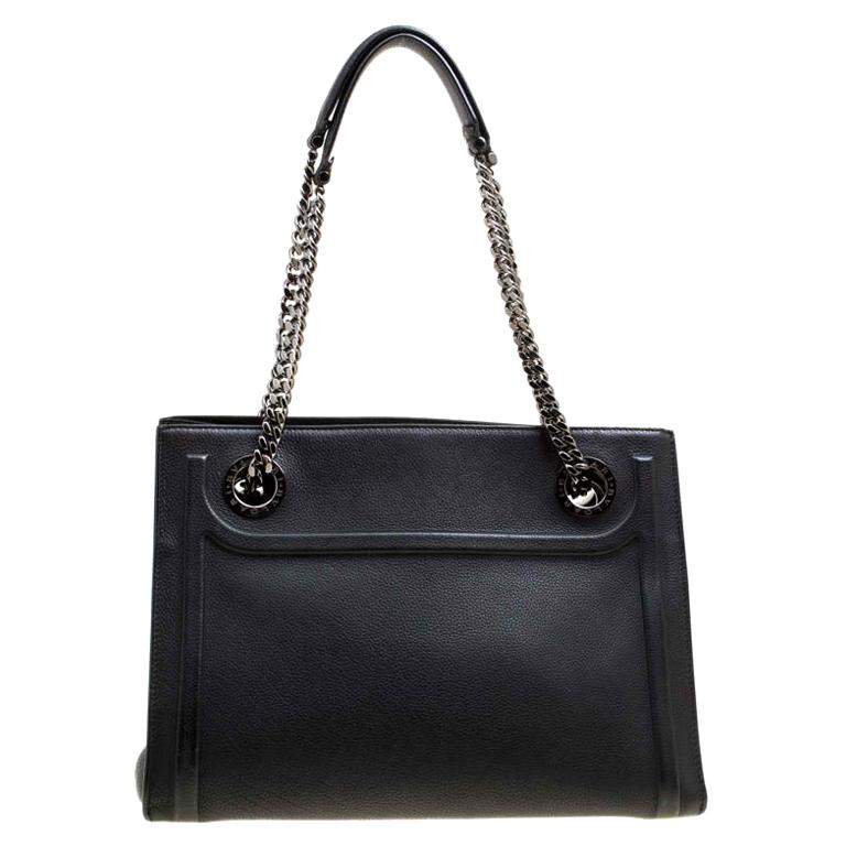 Bvlgari Black Leather Chain Shopping Tote For Sale at 1stDibs