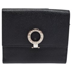 Bvlgari Black Leather Clasp Bifold Wallet