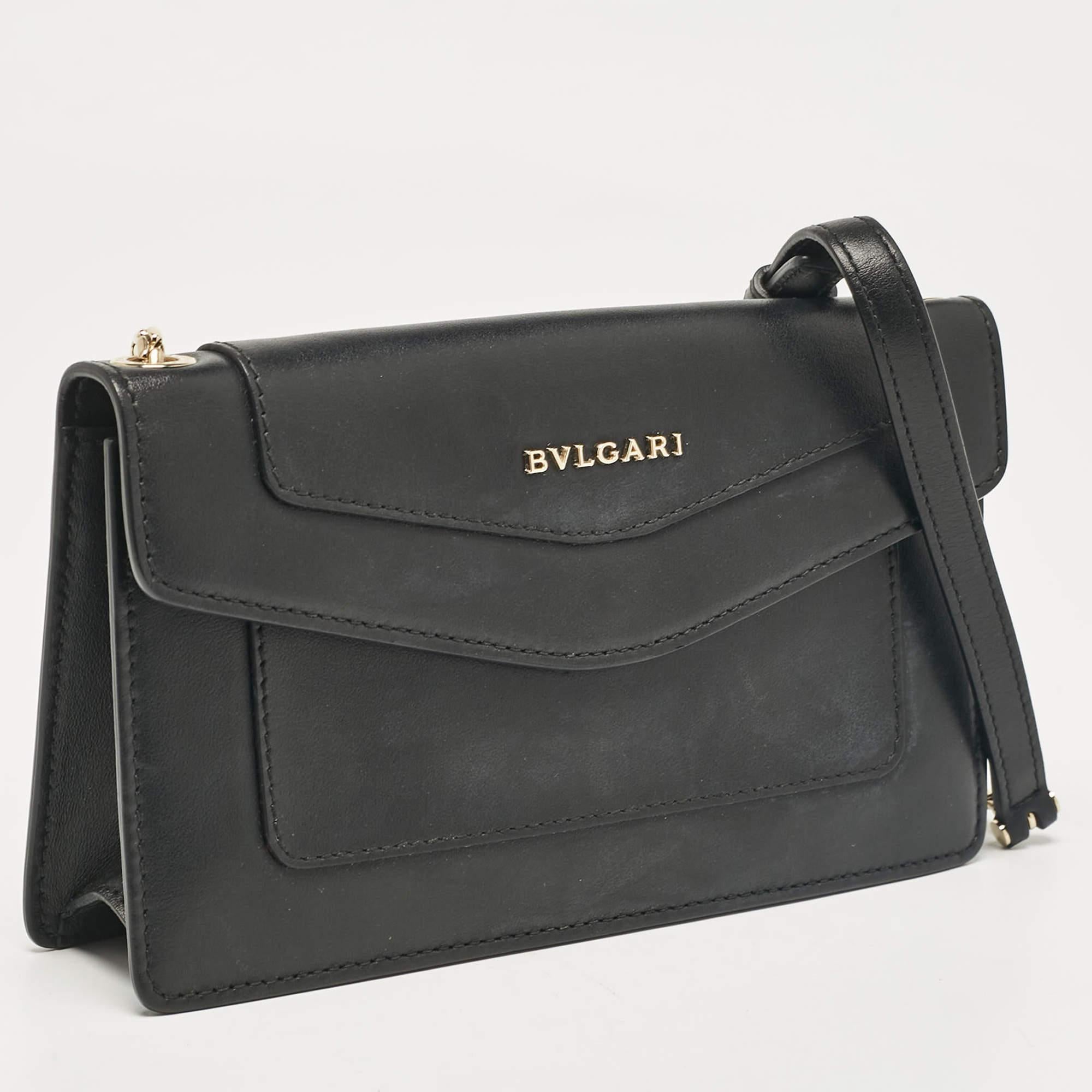Bvlgari Black Leather Flap Clutch Bag In Good Condition In Dubai, Al Qouz 2