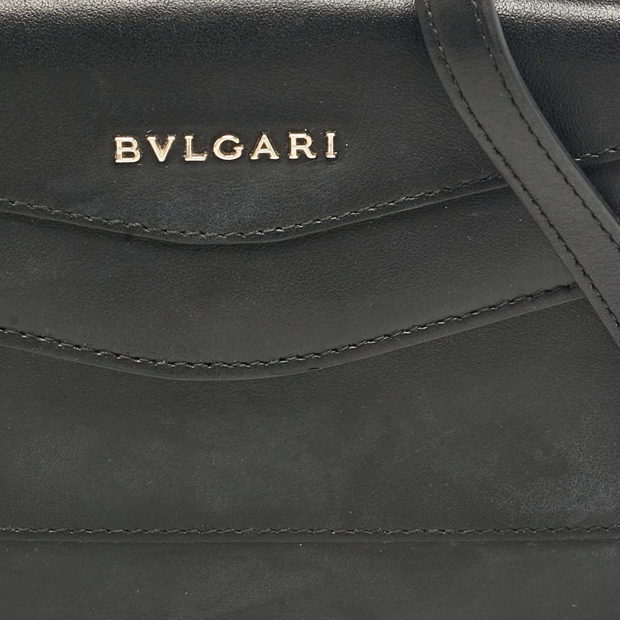 Bvlgari Black Leather Flap Clutch Bag 1