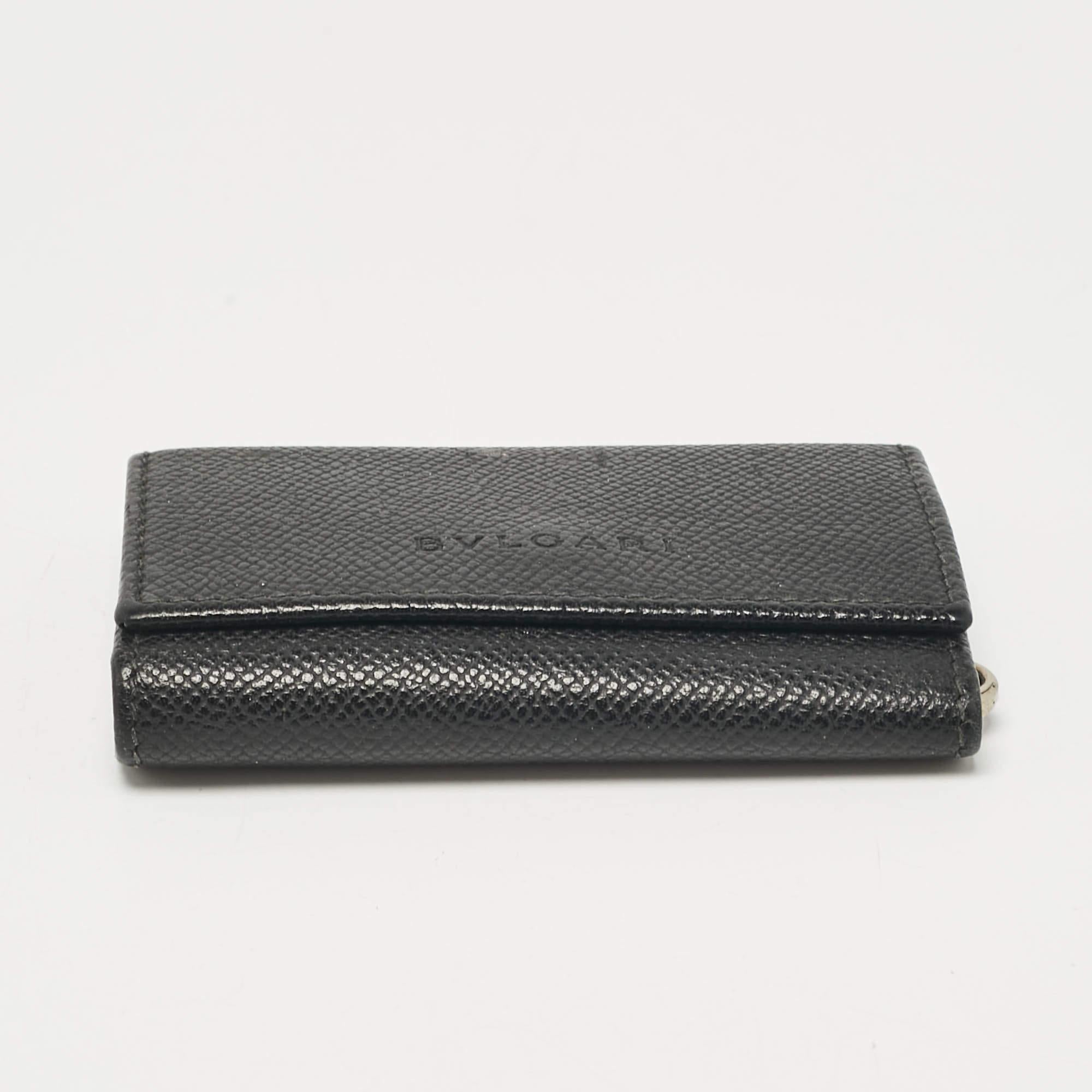 Bvlgari Black Leather Flap Key Holder For Sale 2