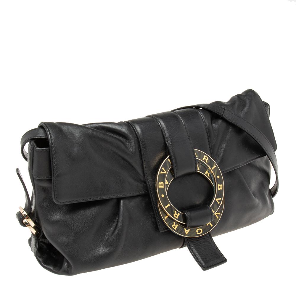 Women's Bvlgari Black Leather Flap Shoulder Bag