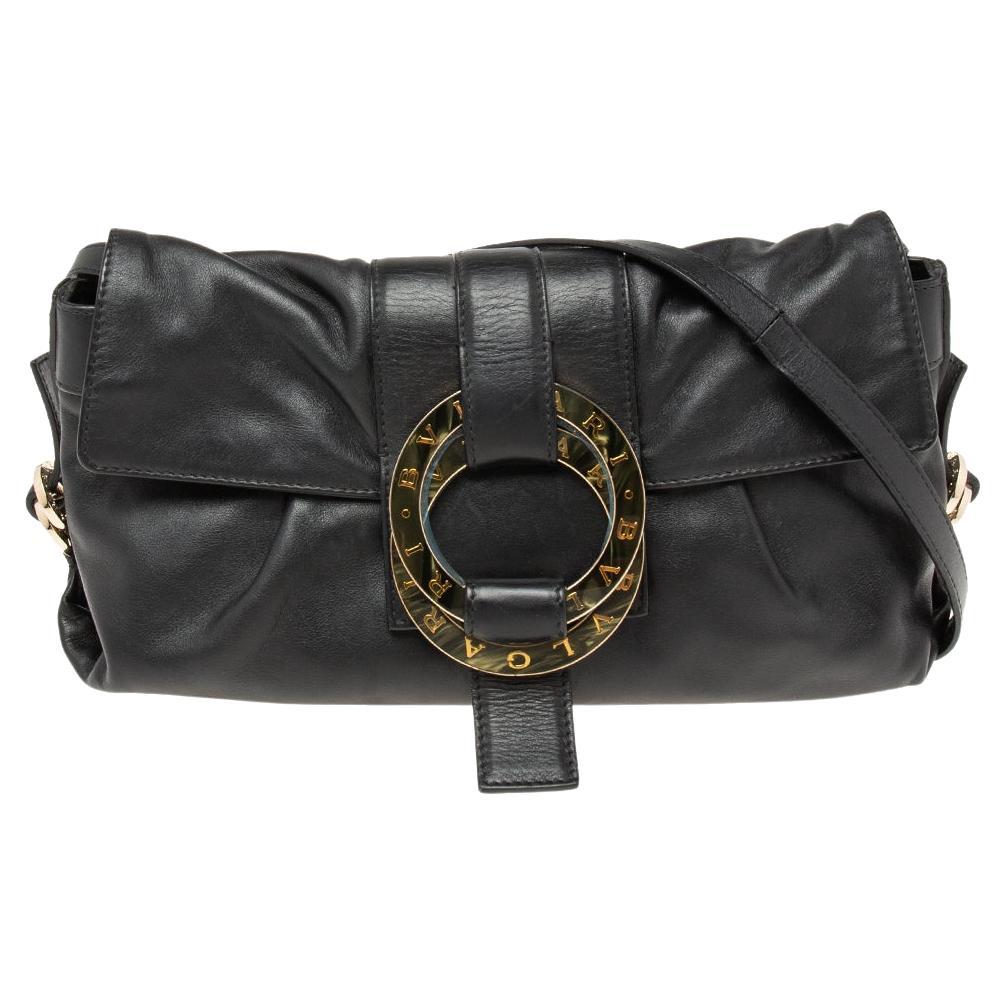 Bvlgari Black Leather Flap Shoulder Bag