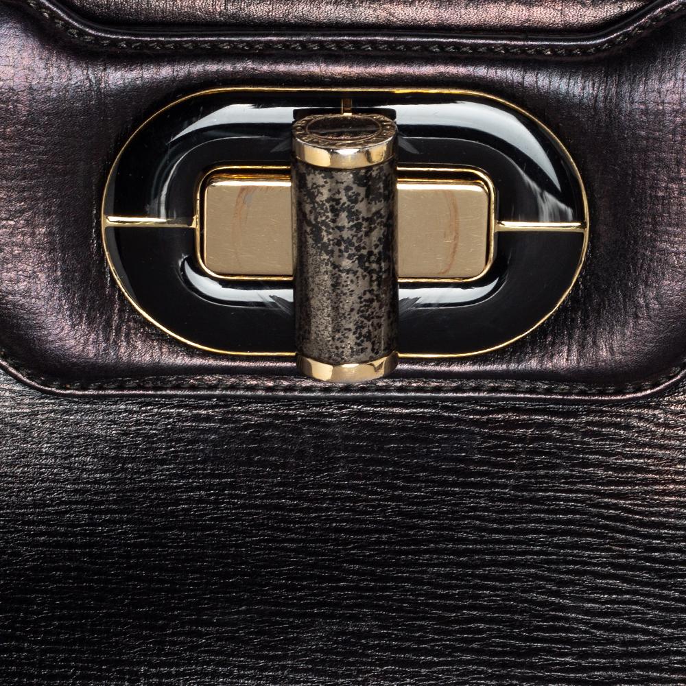 Bvlgari Black Leather Isabella Rossellini Top Handle Bag In Good Condition In Dubai, Al Qouz 2