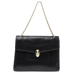 Bvlgari Black Leather Large Serpenti Forever Shoulder Bag