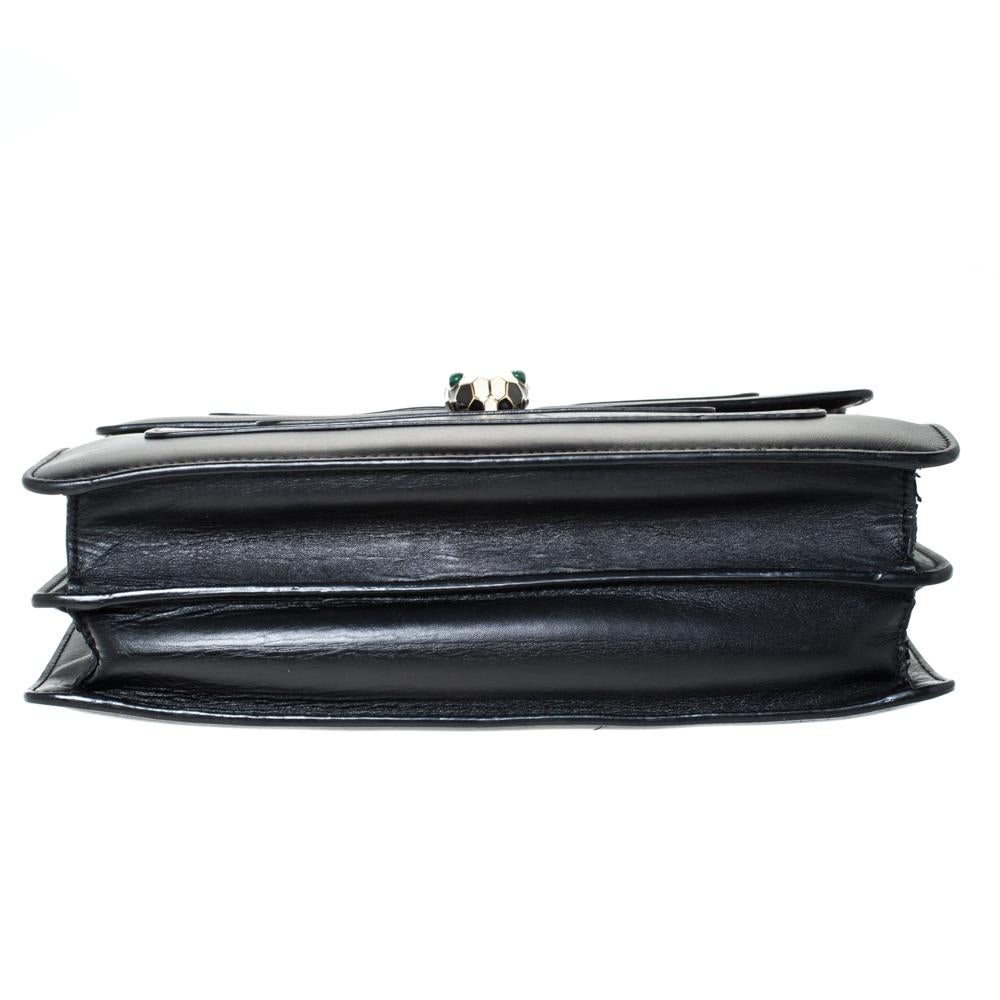 Women's Bvlgari Black Leather Medium Serpenti Forever Flap Shoulder Bag