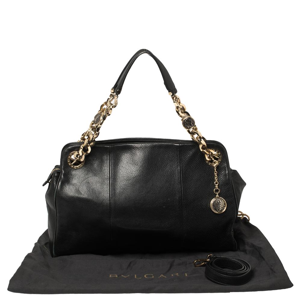 Bvlgari Black Leather Monete Chain Satchel 9