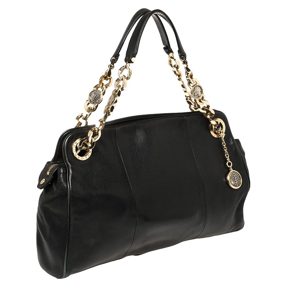 Women's Bvlgari Black Leather Monete Chain Satchel