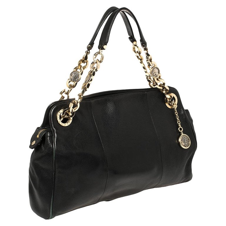 Bvlgari black leather with gold chain handbag