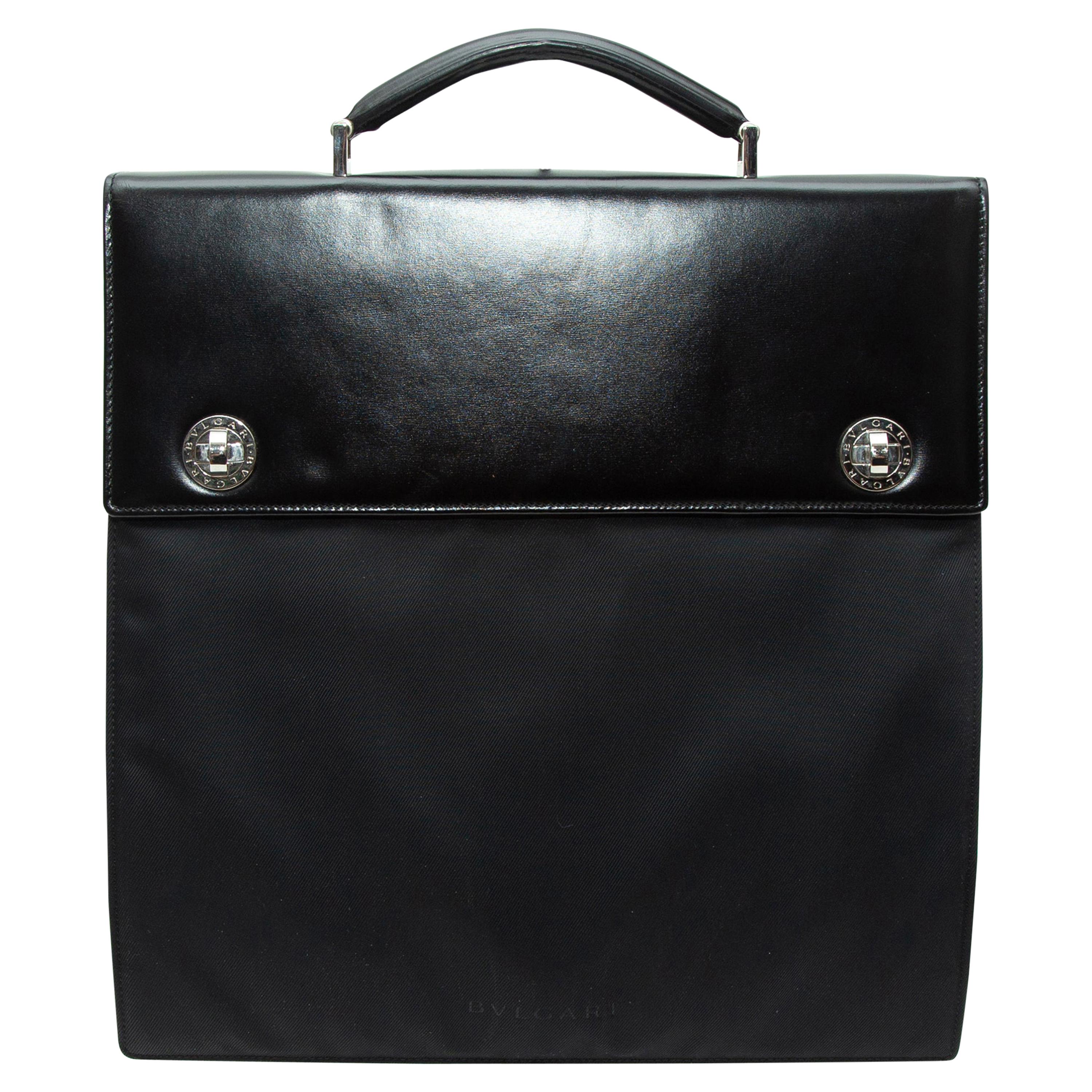 Bvlgari Black Leather & Nylon Briefcase