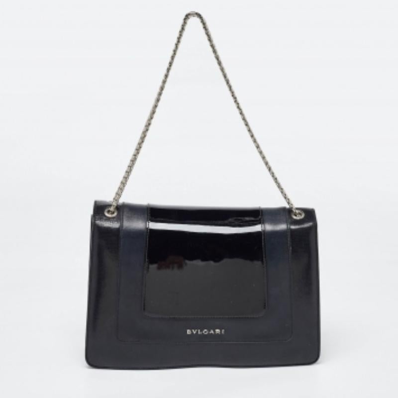 Bvlgari Bolso mediano con solapa Serpenti Forever de piel y charol negro 1