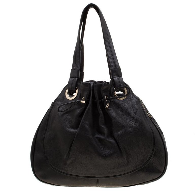 Bvlgari Black Leather Ruched Hobo For Sale at 1stDibs