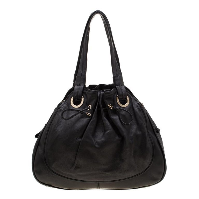 Bvlgari Black Leather Ruched Hobo For Sale at 1stDibs