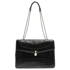 Bvlgari Black Leather Serpenti Forever Double Flap Shoulder Bag