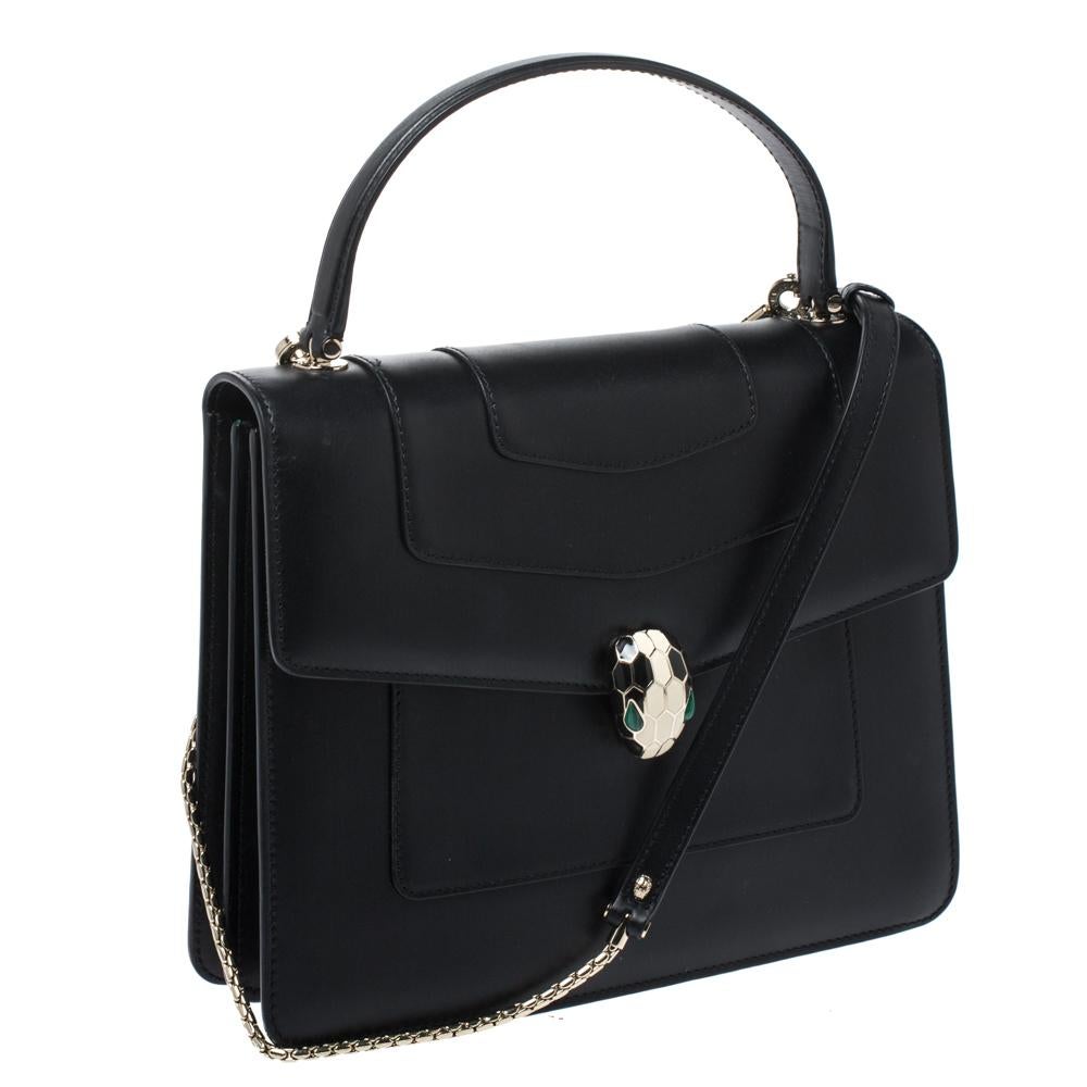 Bvlgari Black Leather Serpenti Forever Flap Bag 5