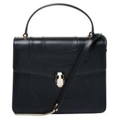 Bvlgari Black Leather Serpenti Forever Flap Bag