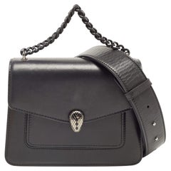 Bvlgari Black Leather Serpenti Forever Maxi Chain Small Crossbody Bag