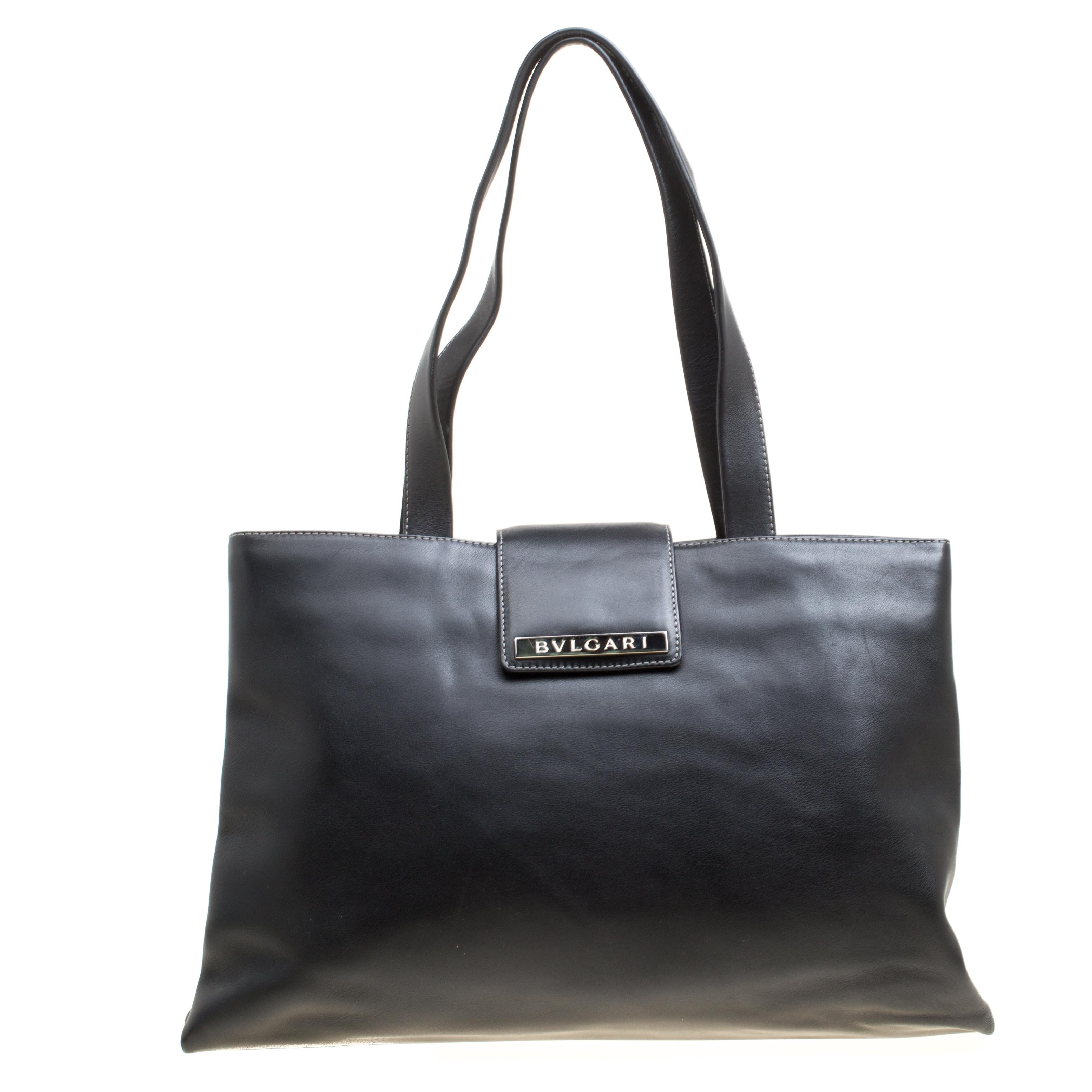 Bvlgari Black Leather Shopper Tote