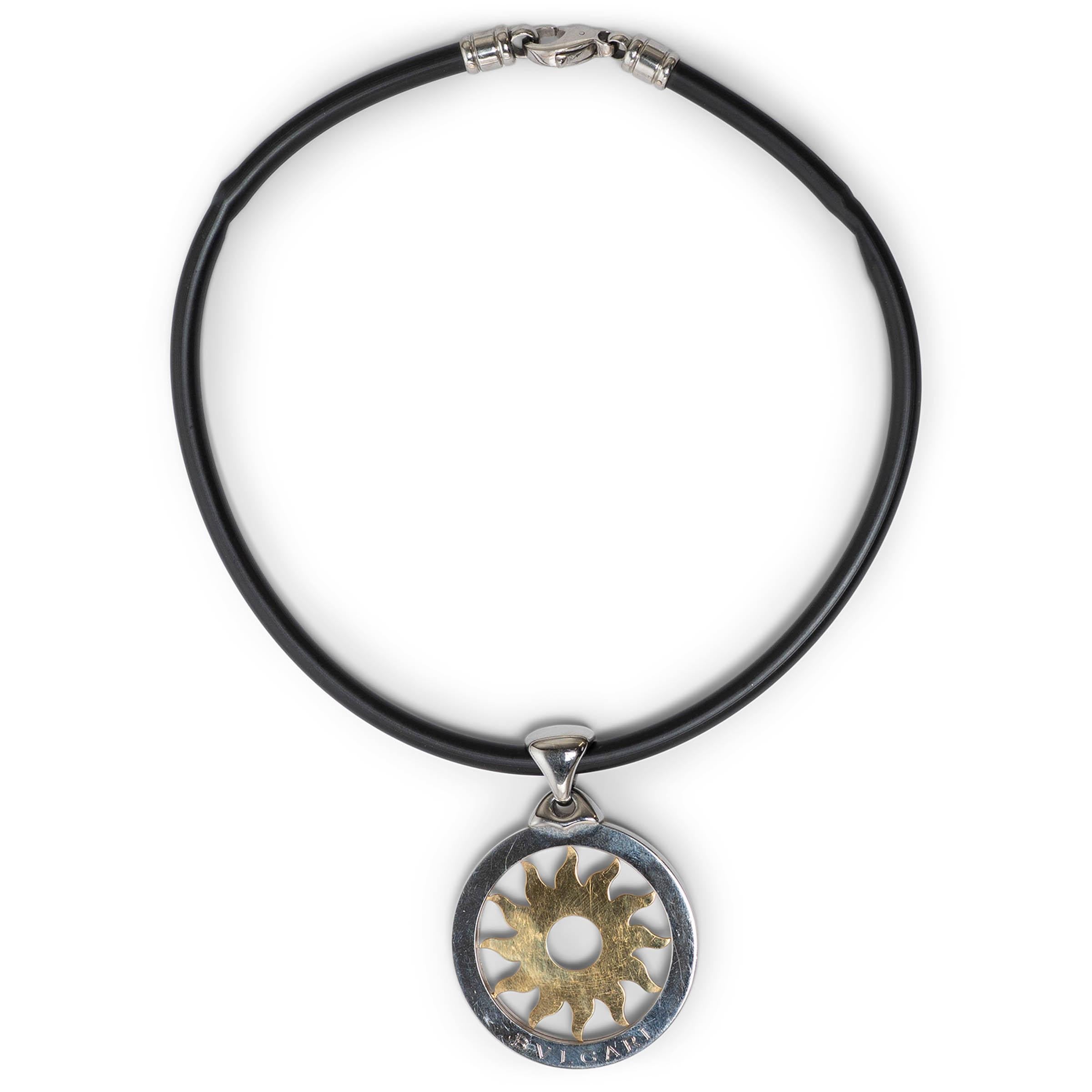 Bvlgari black leather TONDO SUN Choker Necklace bulgari For Sale