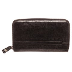Bvlgari Black Leather Zip Around Wallet with gold-tone hardware, trim leather