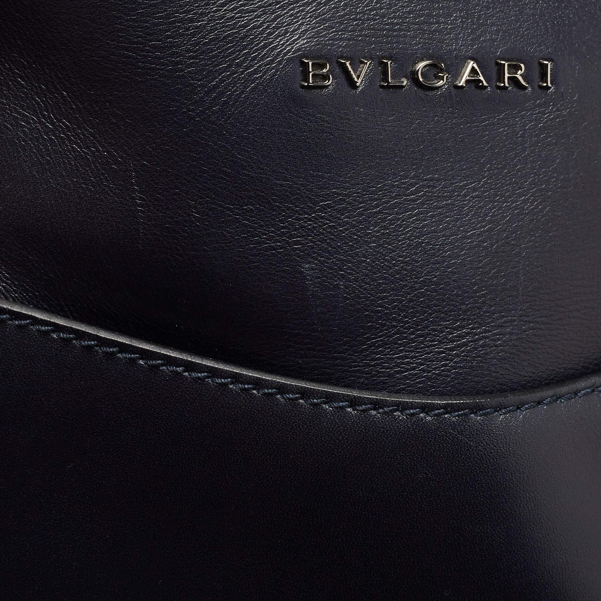 Bvlgari Black Leather Zip Satchel For Sale 9
