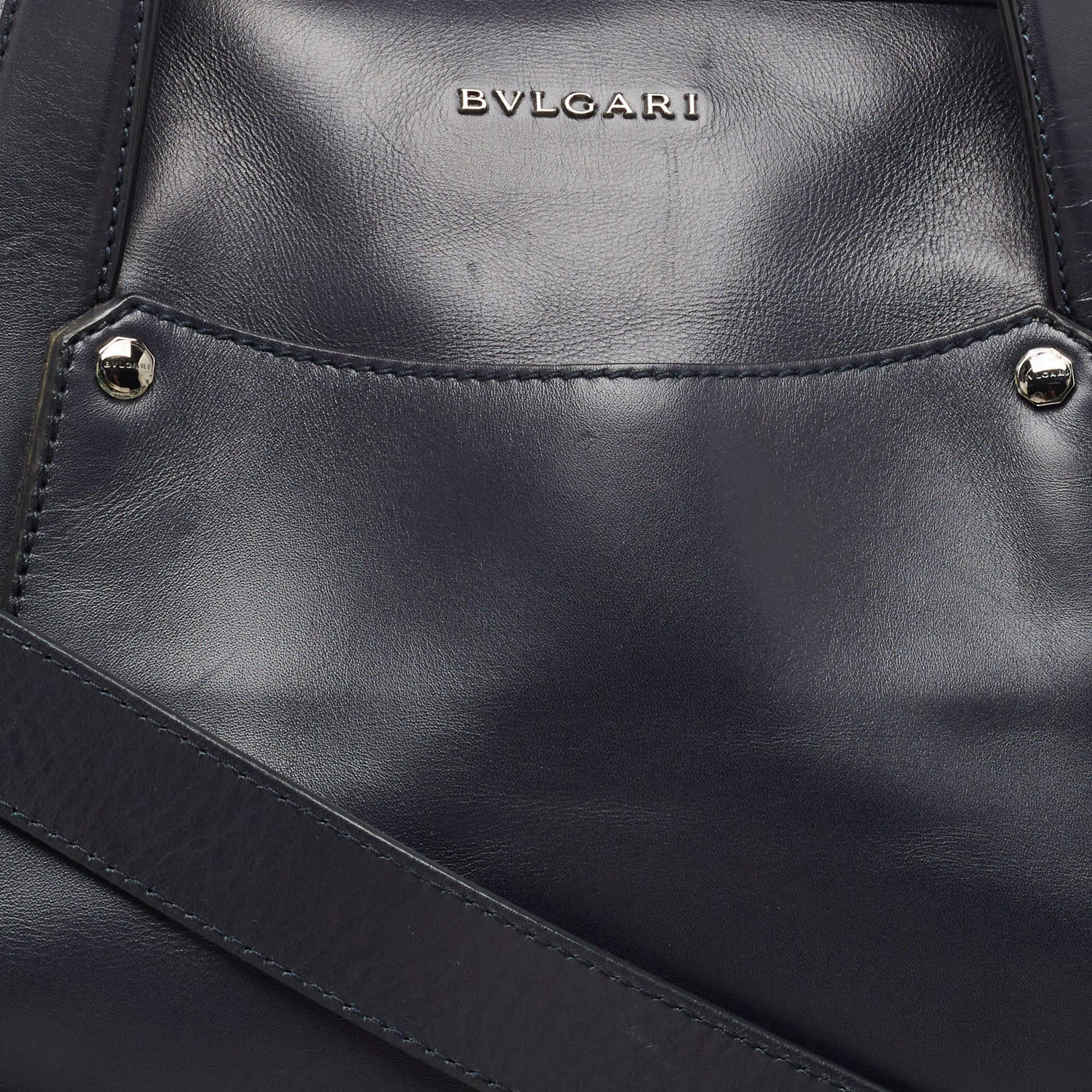 Bvlgari Black Leather Zip Satchel In Good Condition For Sale In Dubai, Al Qouz 2
