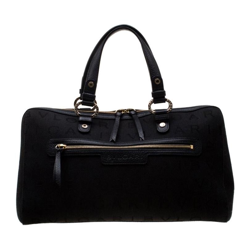 Bvlgari Black Logo Canvas Satchel