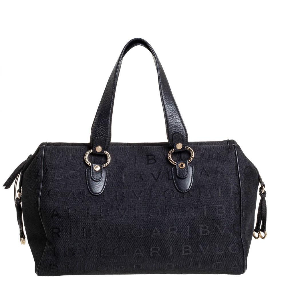 Bvlgari Black Logo Mania Canvas and Leather Boston Duffel Bag