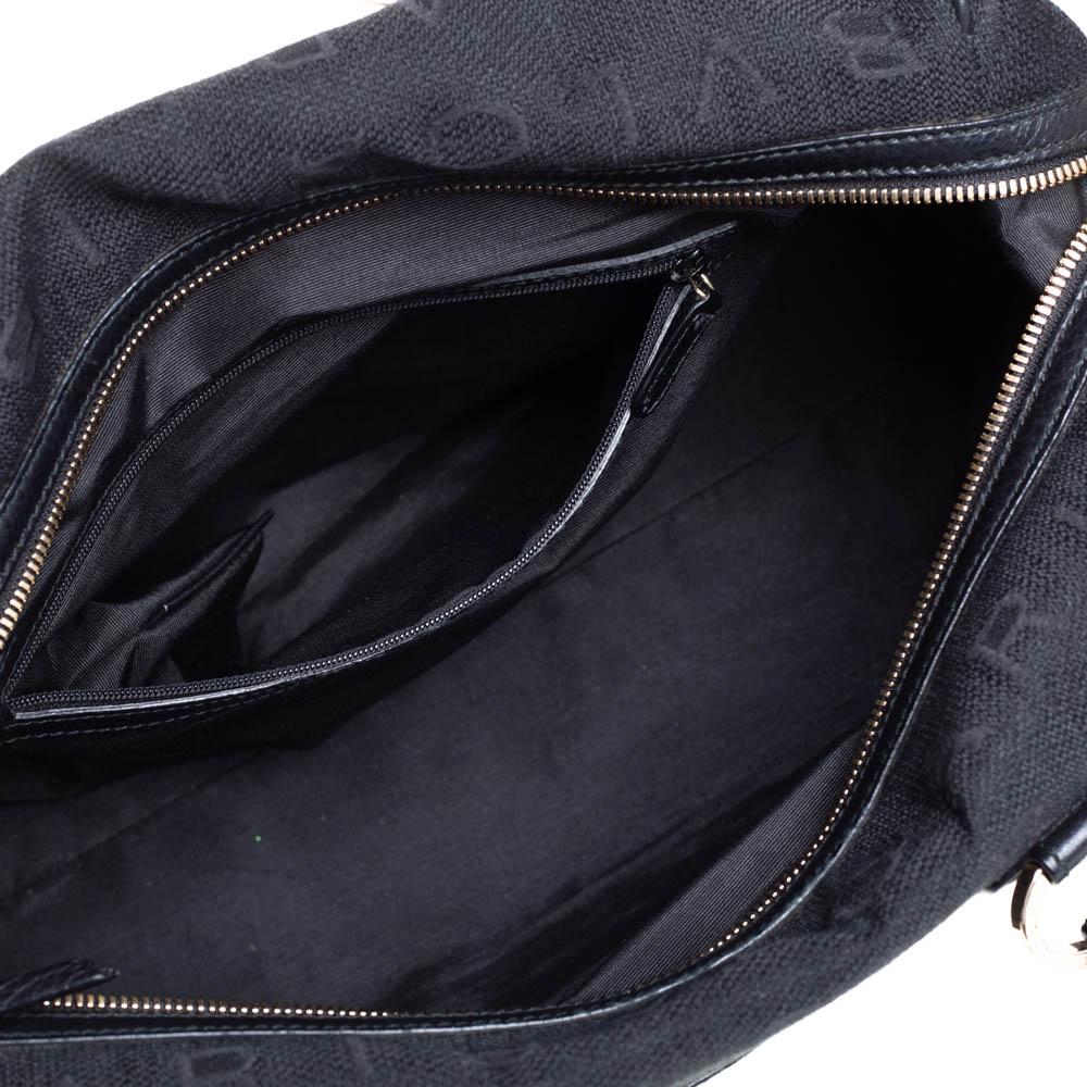 Bvlgari Black Logo Mania Canvas and Leather Boston Duffel Bag In Good Condition In Dubai, Al Qouz 2