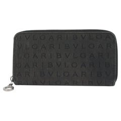 BVLGARI Black Logo Zip Around Wallet Clutch Zippy 244bvl719