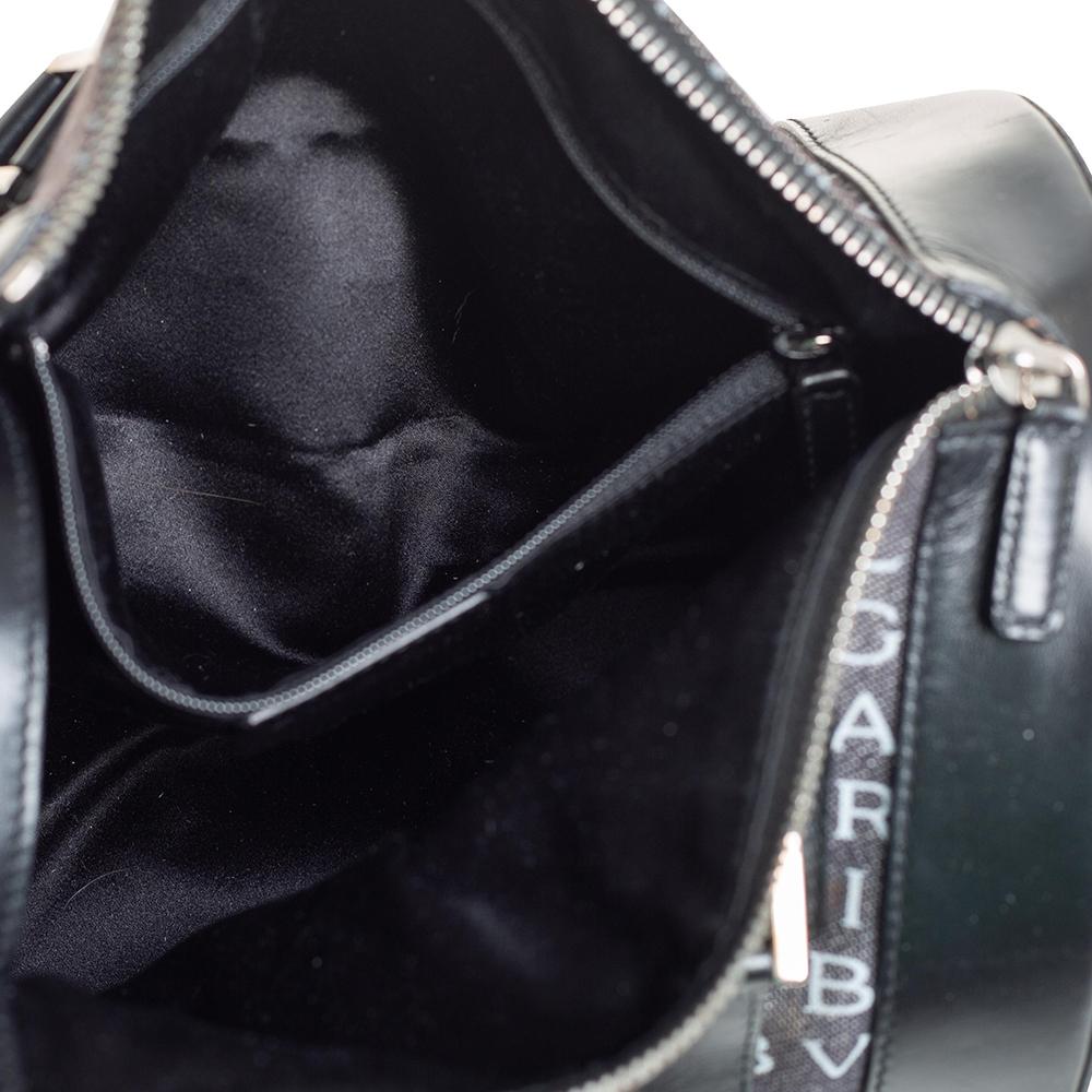 Bvlgari Black Macadam Denim and Leather Cylinder Bag In Good Condition In Dubai, Al Qouz 2