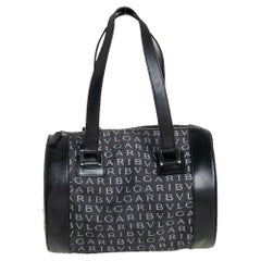 Bvlgari Black Macadam Denim and Leather Cylinder Bag