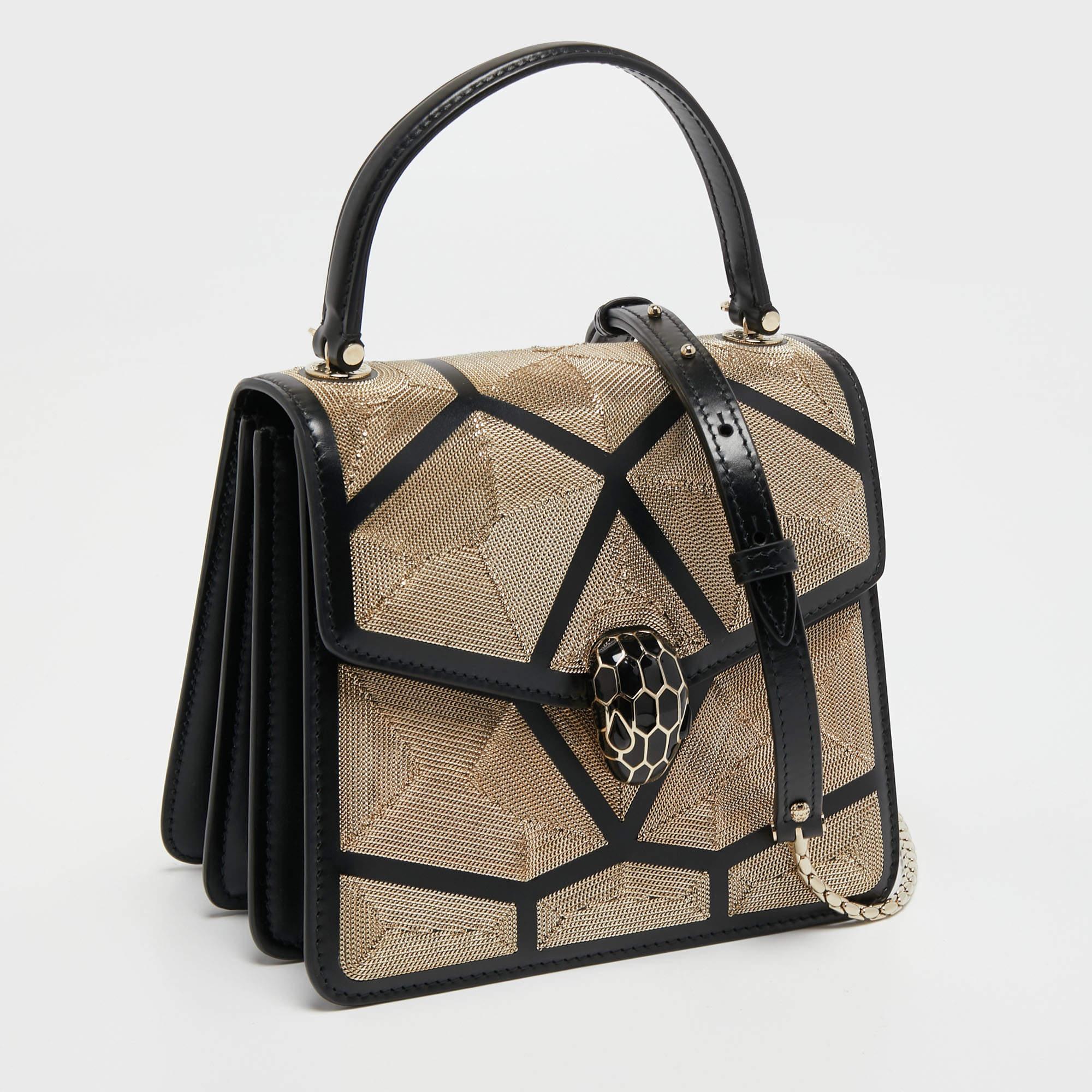 Women's Bvlgari Black Million Chain Motif Leather Serpenti Forever Top Handle Bag