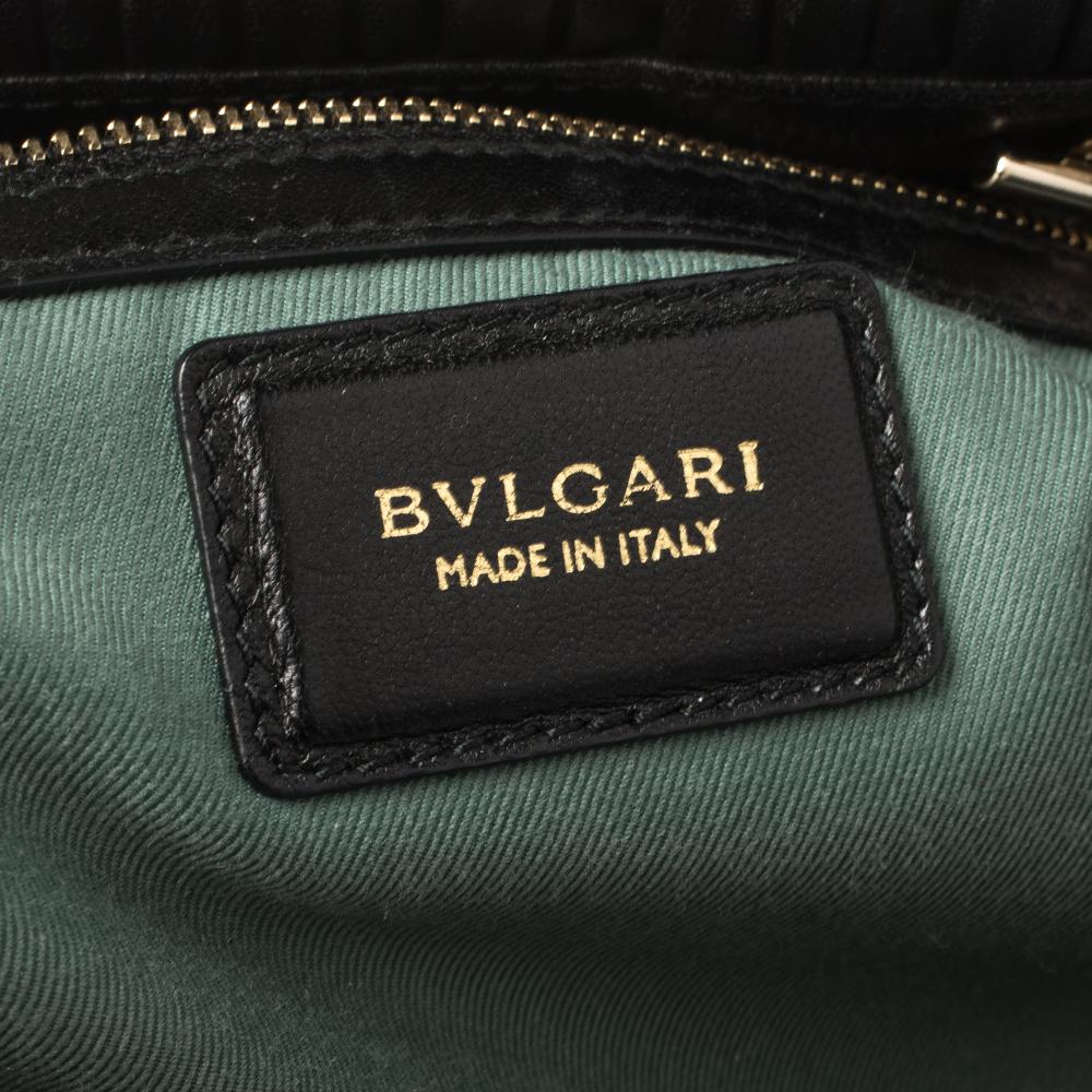 Bvlgari Schwarzes Nappaleder Monte Plisse Shopper Tote 5