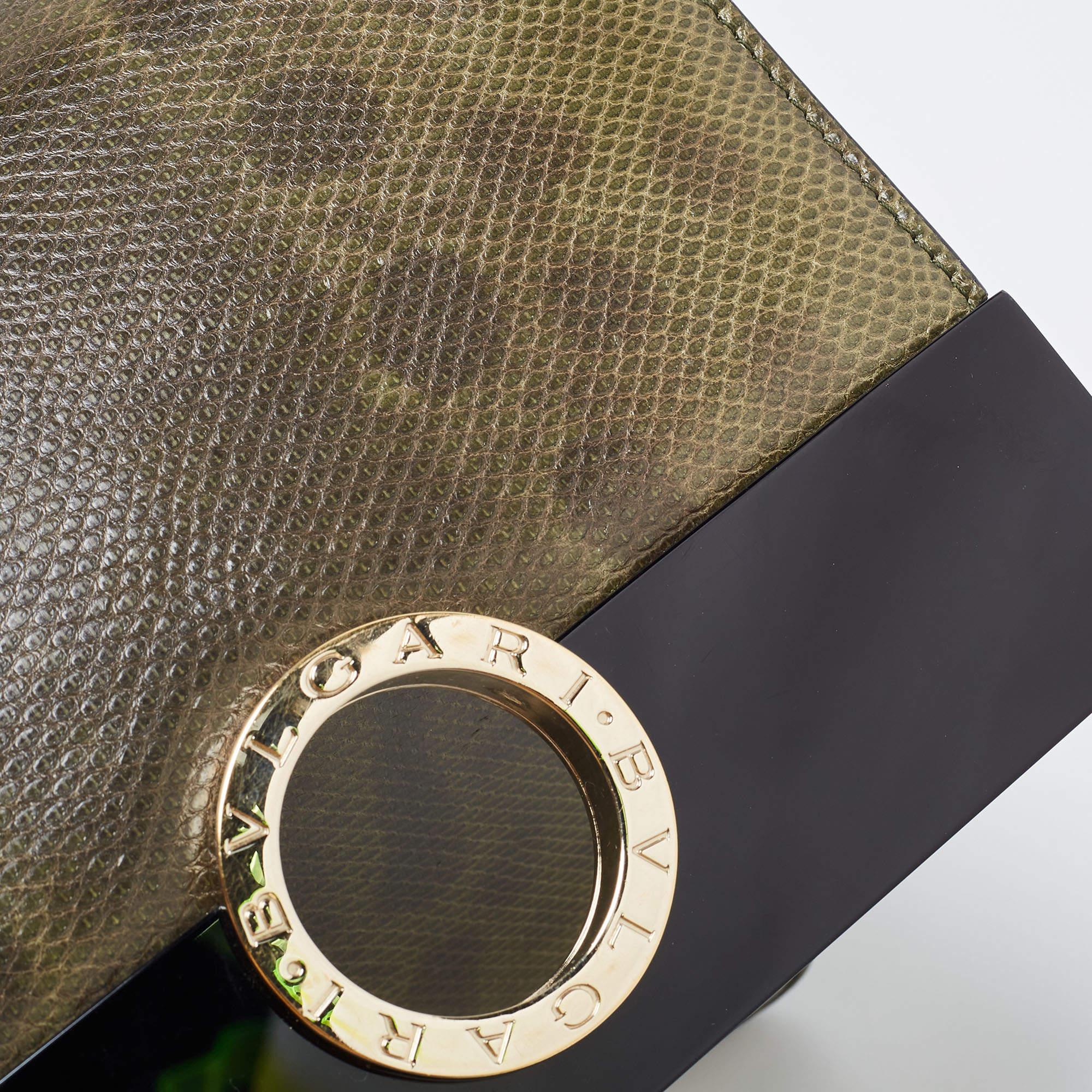 Bvlgari Black/Olive Green Karung and Perspex Small Flap Cover Shoulder Bag 8