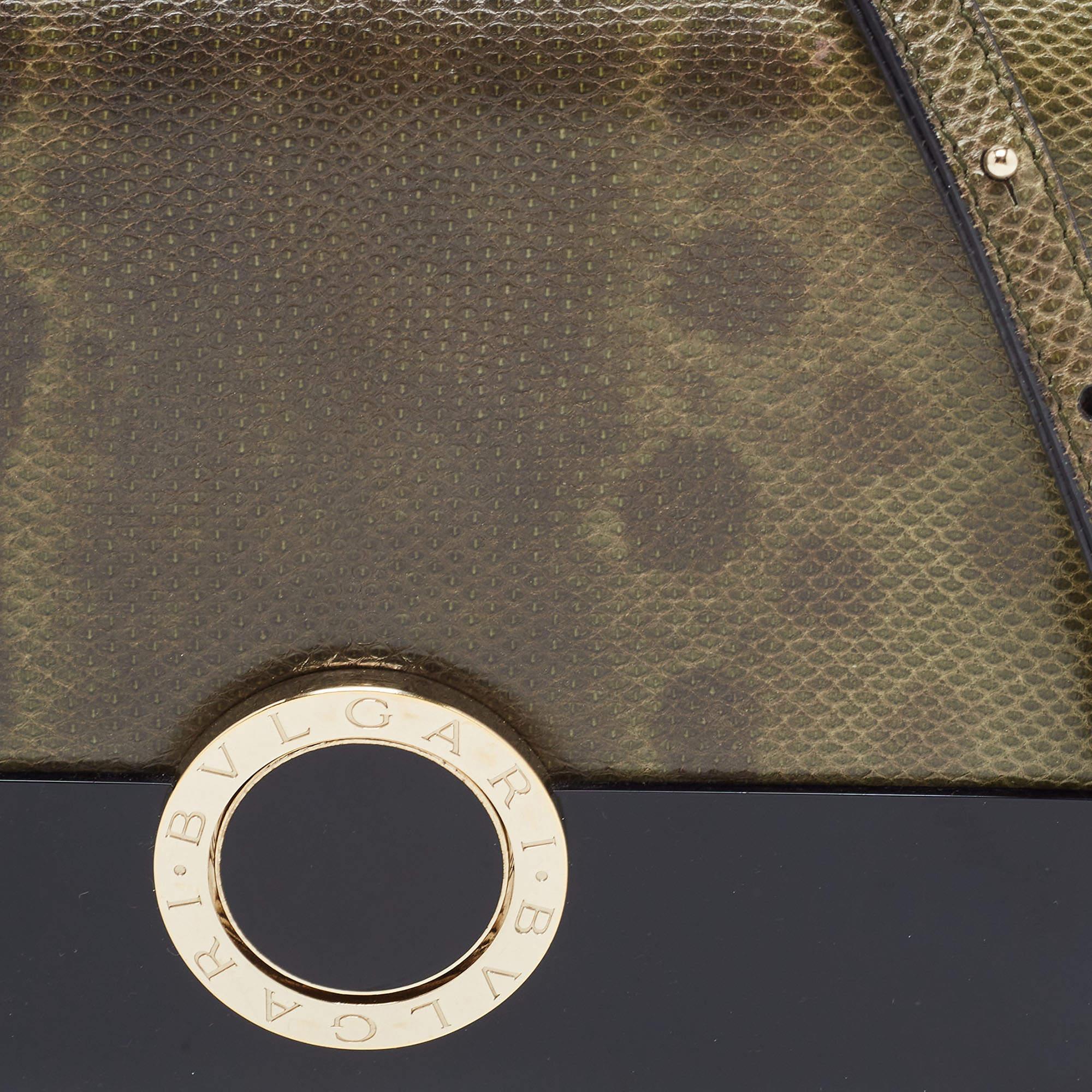 Bvlgari Black/Olive Green Karung and Perspex Small Flap Cover Shoulder Bag 9