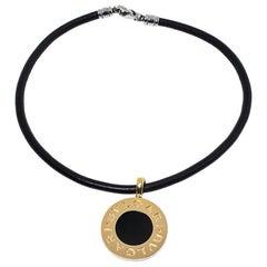 Bvlgari Black Onyx 18K Yellow Gold & Stainless Steel Leather Necklace