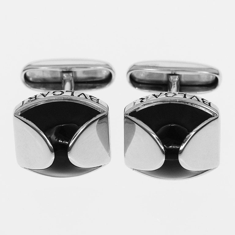 Bvlgari Black Onyx Cufflinks Sterling 925 Silver For Sale at 1stdibs