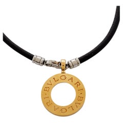 Bvlgari Black Onyx Mother of Pearl 18K Reversible Pendant Leather Necklace