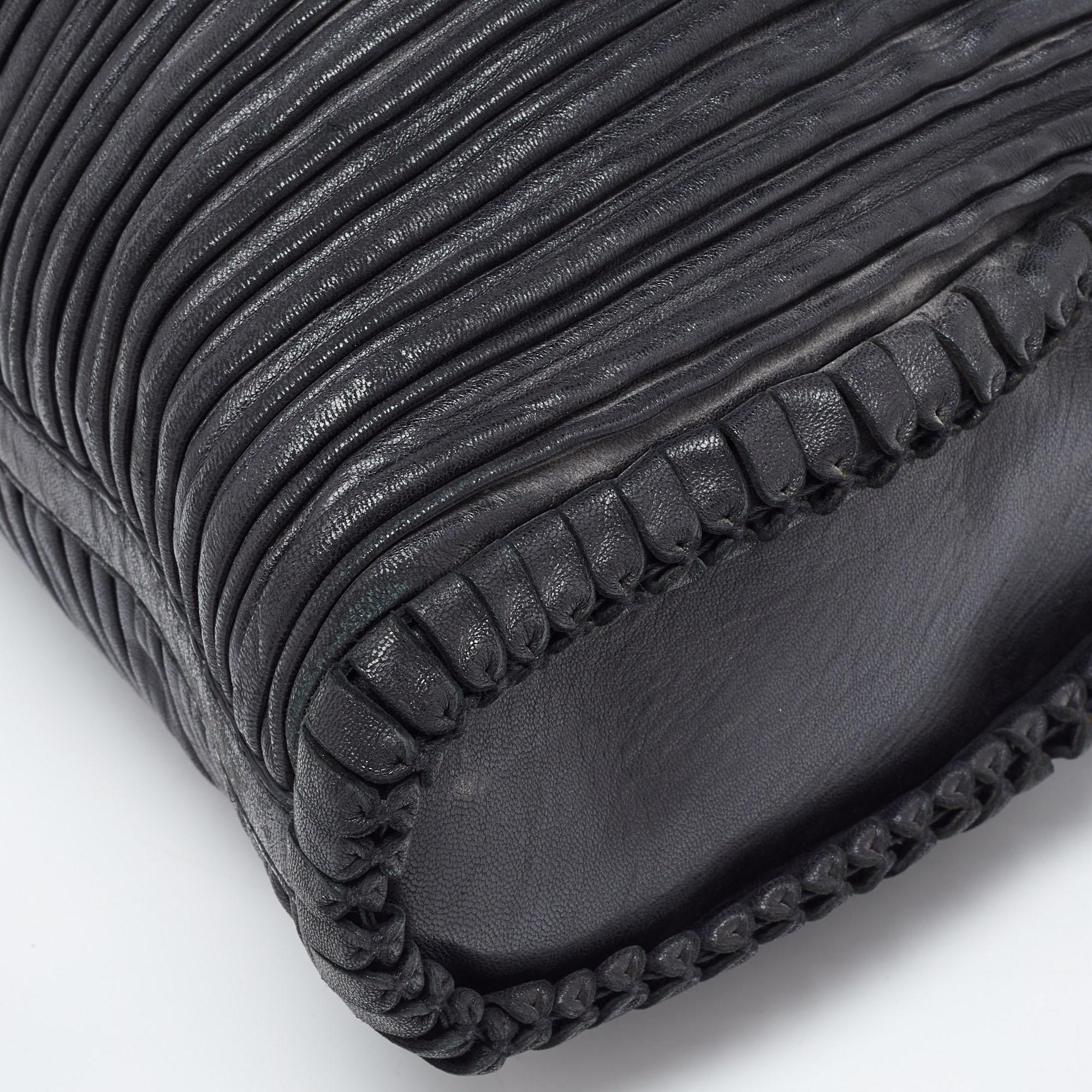 Bvlgari Black Pleated Leather Twistino Tina Shopper Tote 3