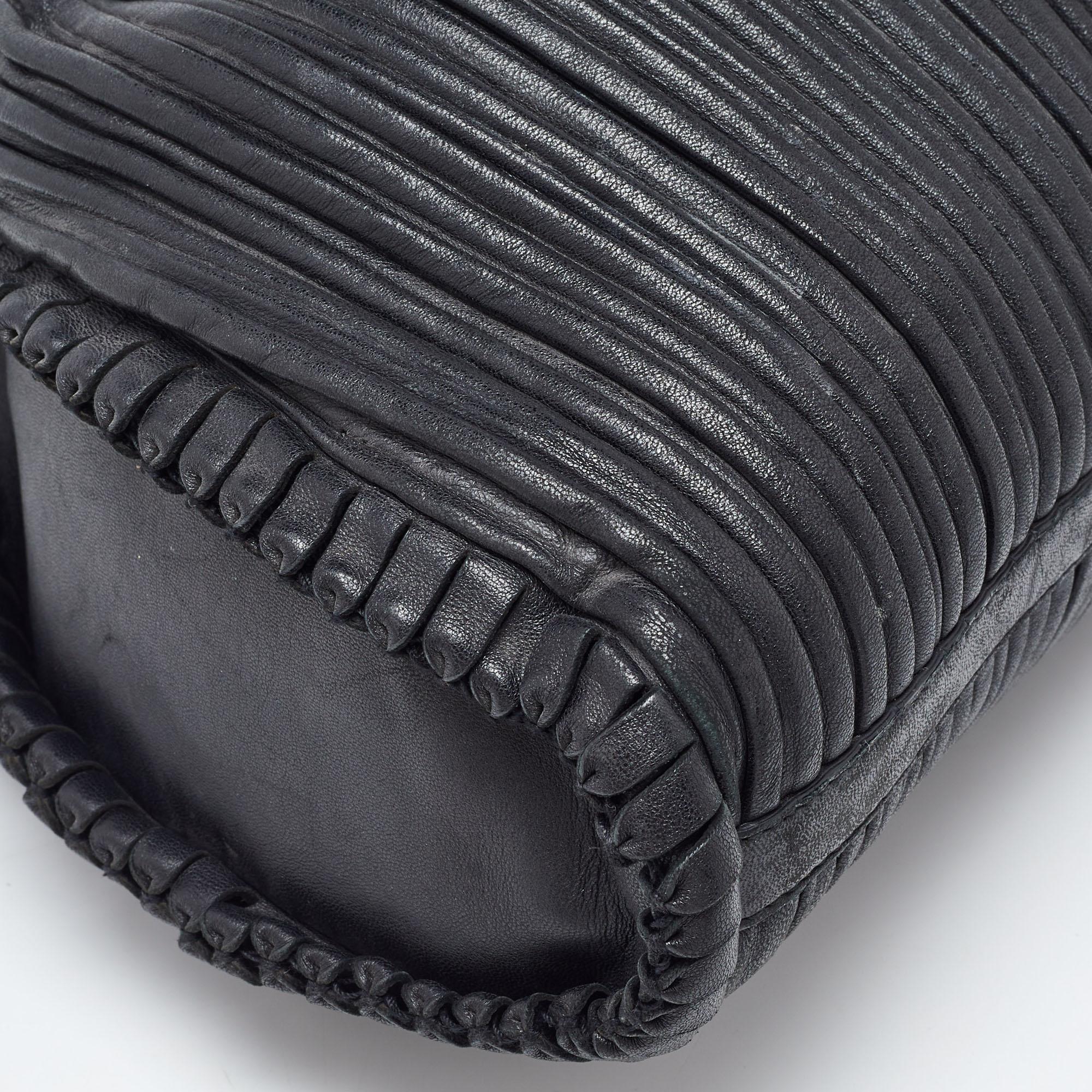 Bvlgari Black Pleated Leather Twistino Tina Shopper Tote 4