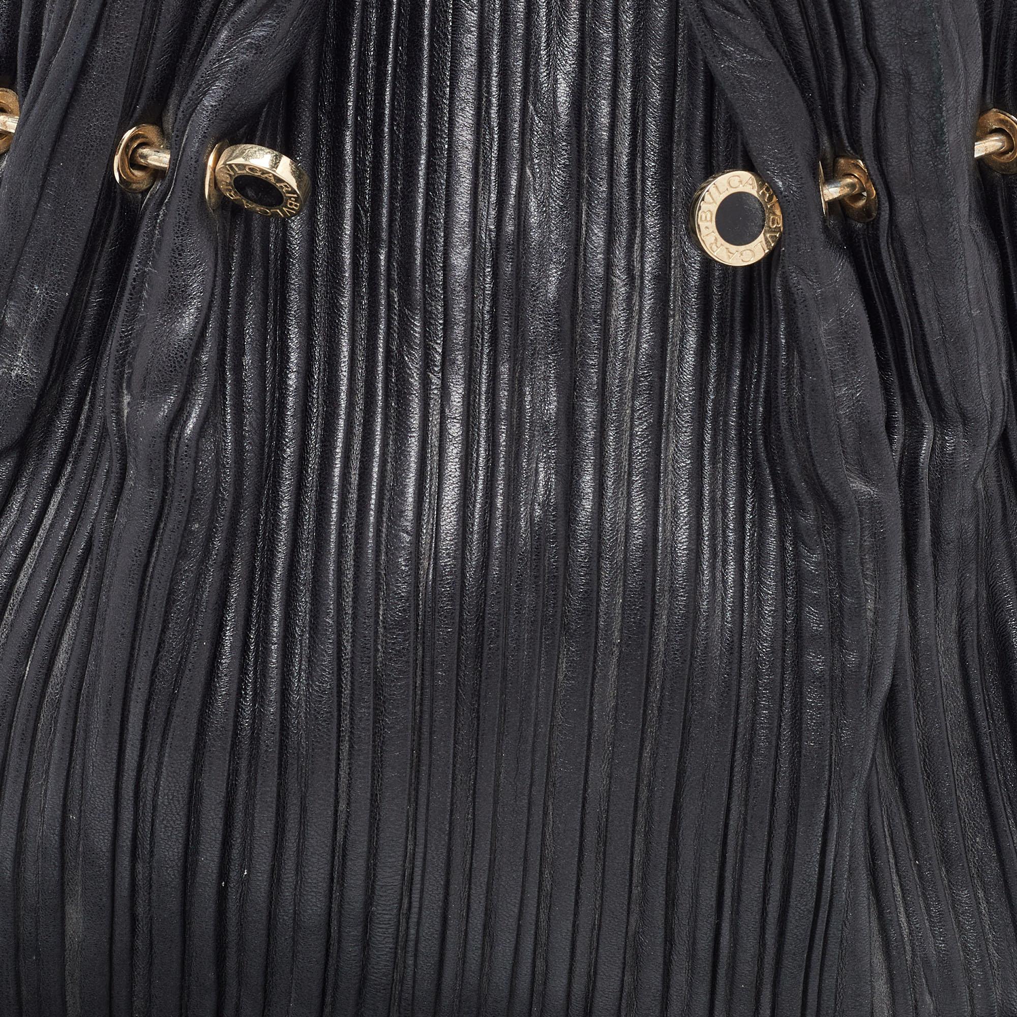 Bvlgari Black Pleated Leather Twistino Tina Shopper Tote 5