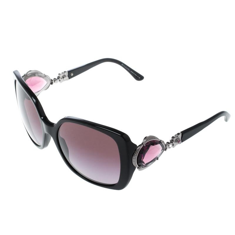 Gray Bvlgari Black/Purple Gradient 8081-B Oversize Crystal Detail Sunglasses