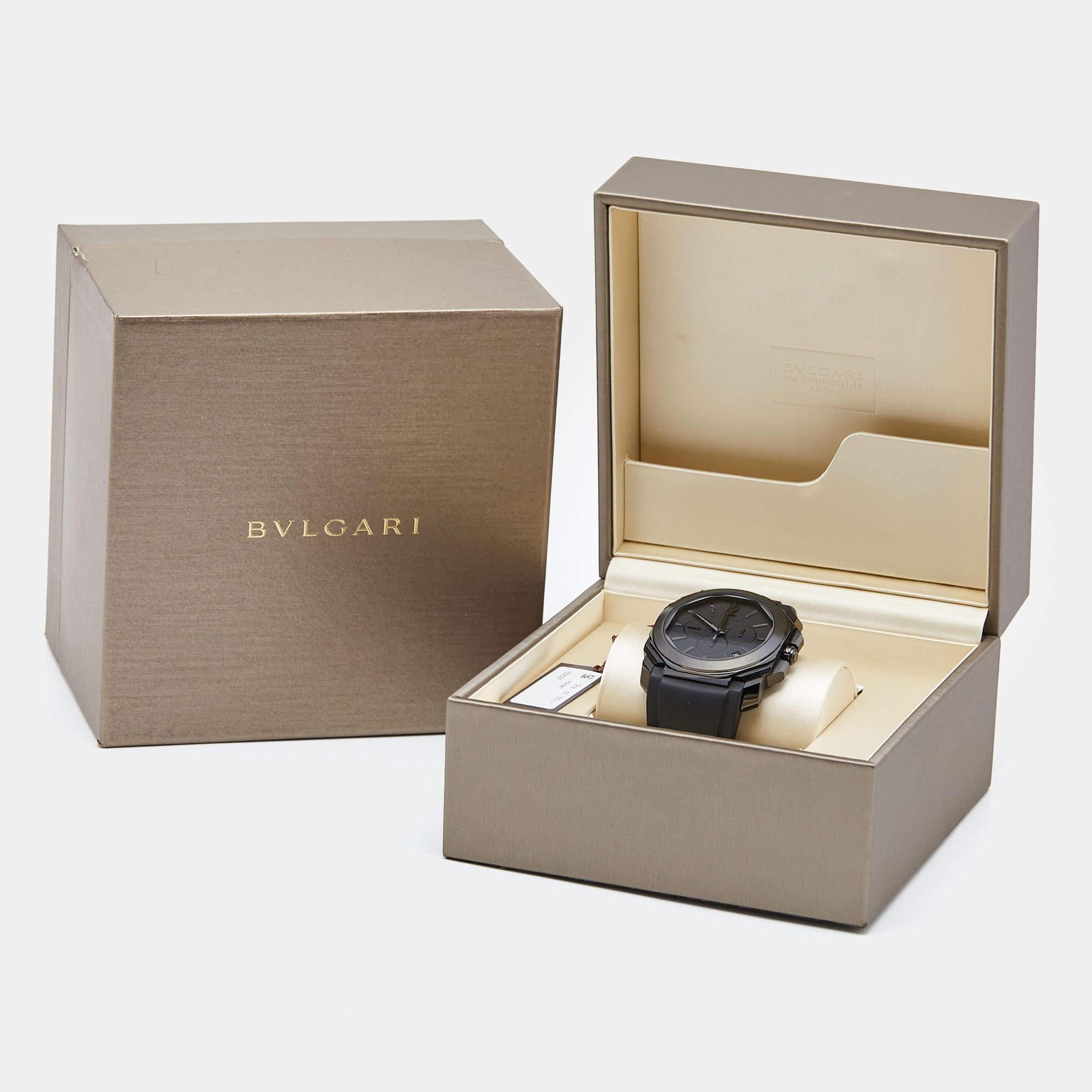 Bvlgari Black PVD Coated Stainless Steel Rubber Octo 103027 Men's Wristwatch 41  4