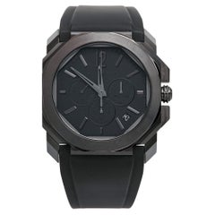 Bvlgari Black PVD Coated Stainless Steel Rubber Octo 103027 Men's Wristwatch 41 