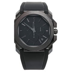 Bvlgari Black PVD Coated Stainless Steel Rubber Octo 103027 Men's Wristwatch 41